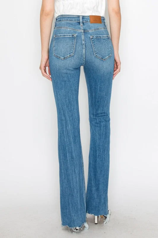 AT1098FLM - HIGH RISE CROSSOVER WAIST FLARE JEANS