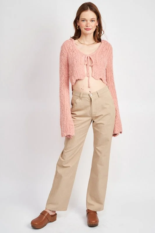 FLARED SLEEVE CROCHET CROP TOP