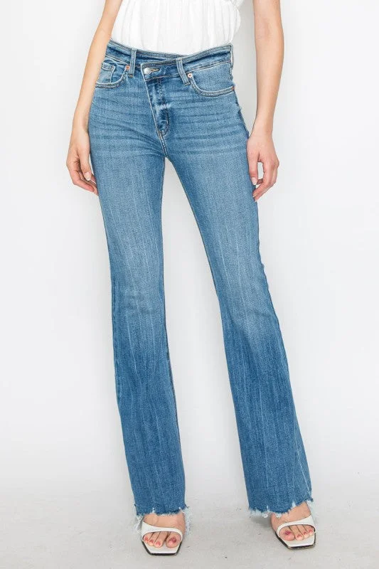 AT1098FLM - HIGH RISE CROSSOVER WAIST FLARE JEANS
