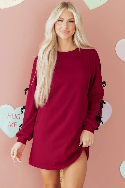 Valentine Bow Tie Long Sleeve Sweatshirt Dress