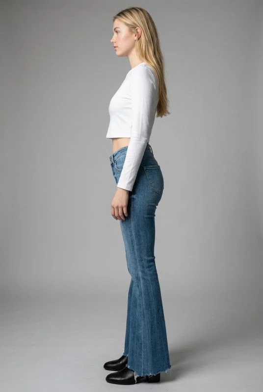 AT1098FLM - HIGH RISE CROSSOVER WAIST FLARE JEANS