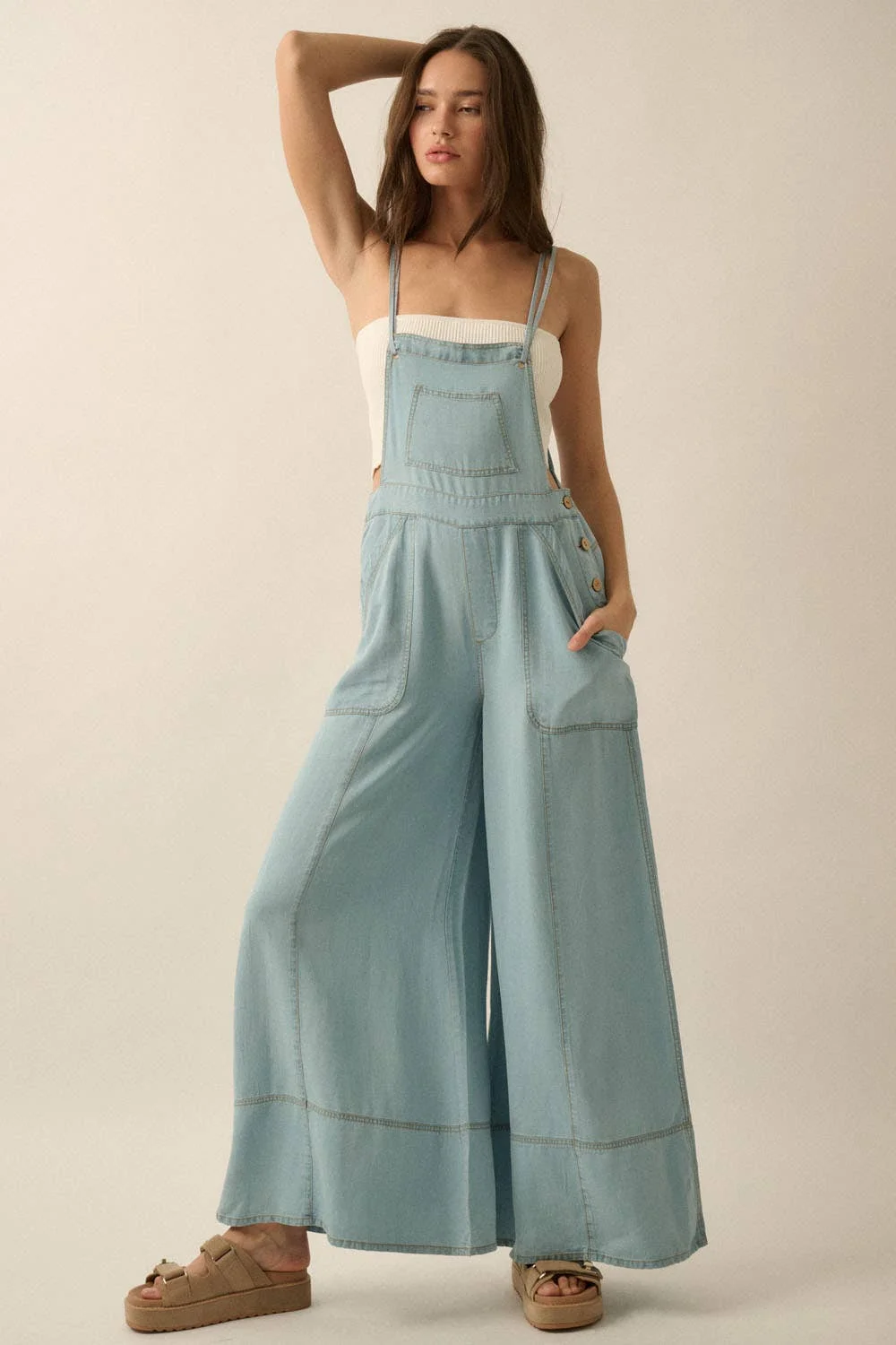 Denim Wide-Leg Overall Jumpsuit by Promesa