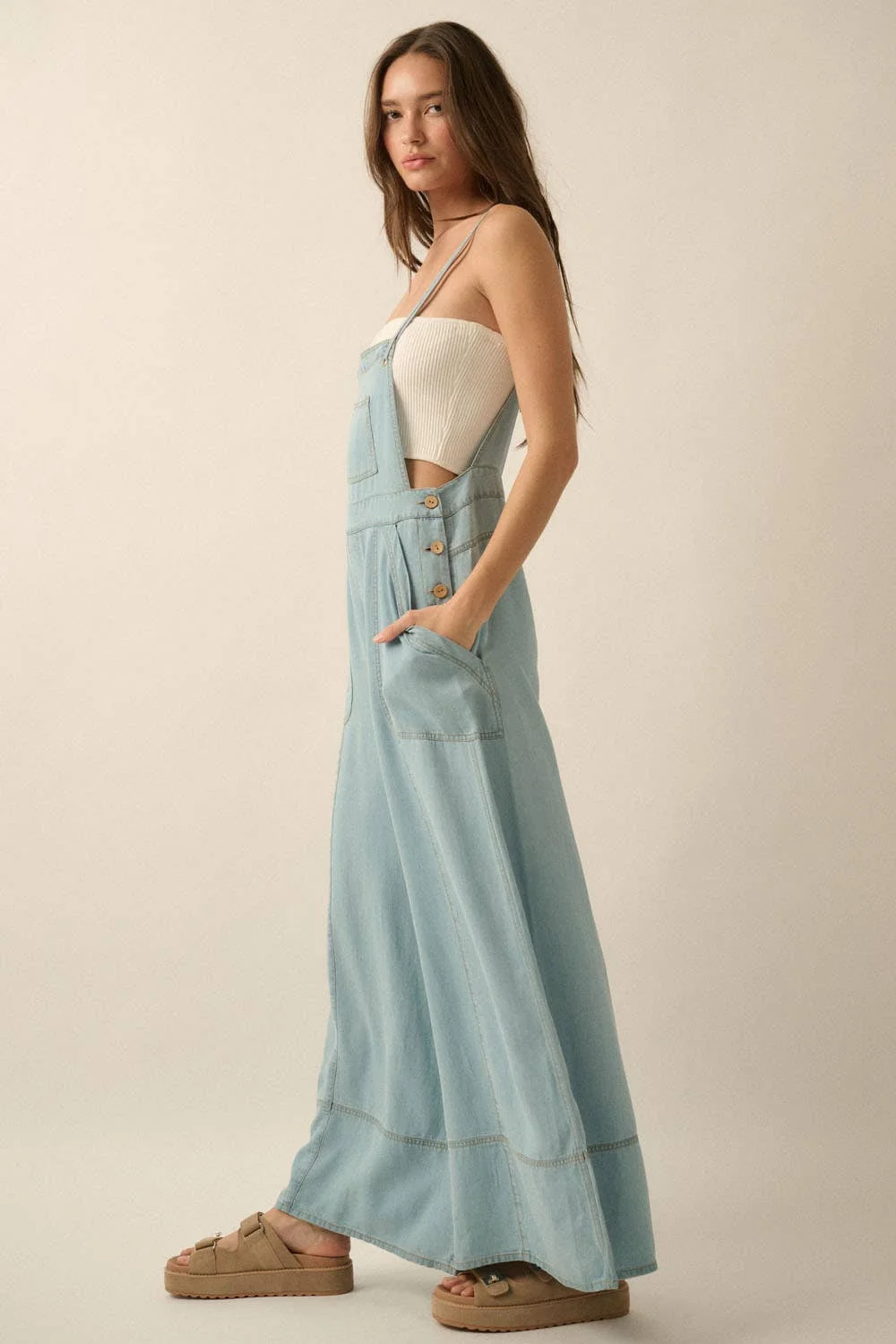 Denim Wide-Leg Overall Jumpsuit by Promesa