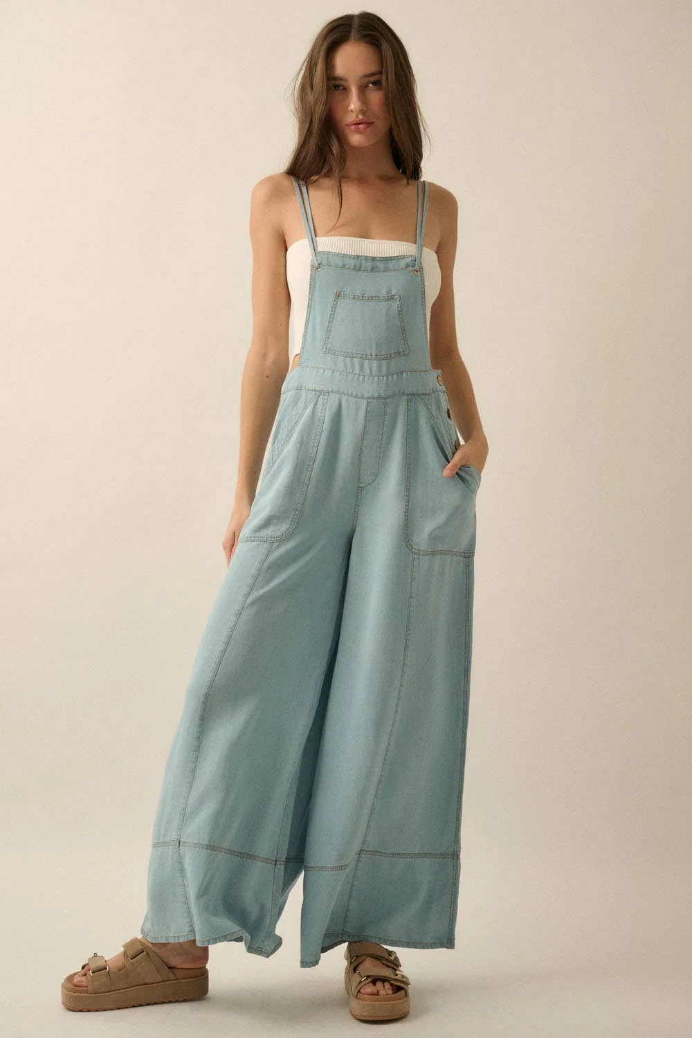 Denim Wide-Leg Overall Jumpsuit by Promesa