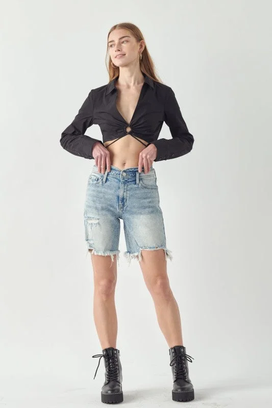 AT1037BML High Rise Bermuda Tulip Waistband Shorts