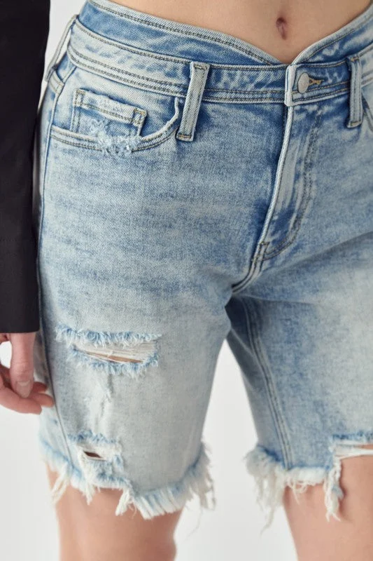 AT1037BML High Rise Bermuda Tulip Waistband Shorts