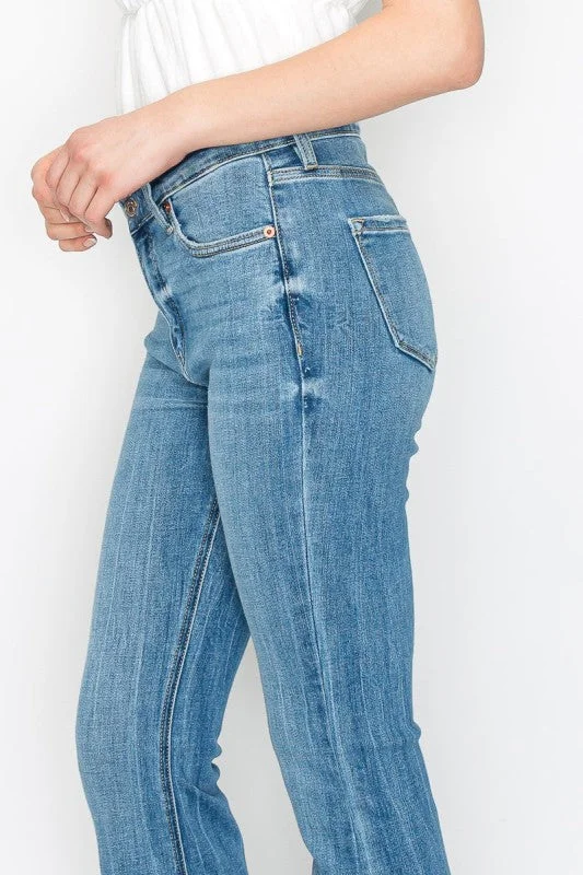 AT1098FLM - HIGH RISE CROSSOVER WAIST FLARE JEANS