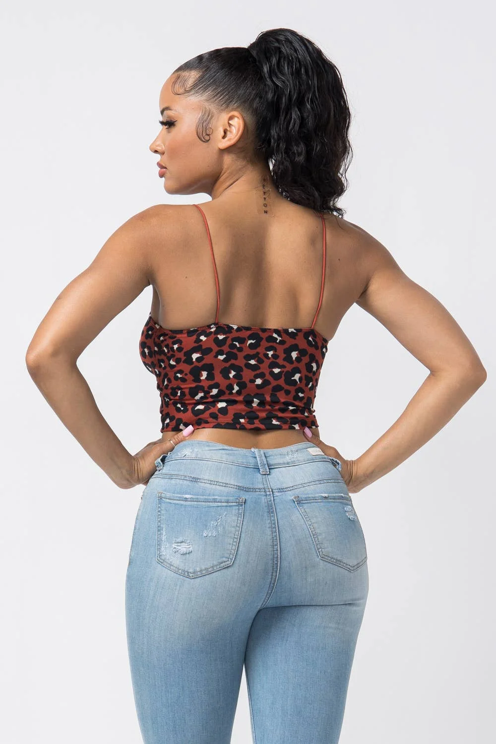 Animal Print Leopard Sleeveless O Ring Crop Top Julia by LoveJ (Rust)