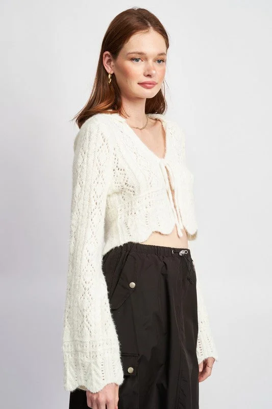FLARED SLEEVE CROCHET CROP TOP