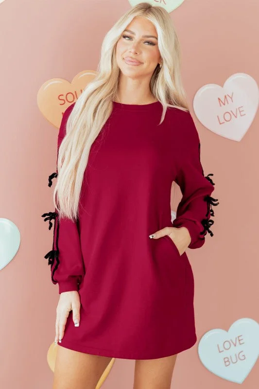 Valentine Bow Tie Long Sleeve Sweatshirt Dress