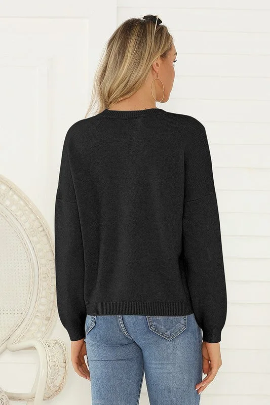 black front lace detail drop shoulder sweater